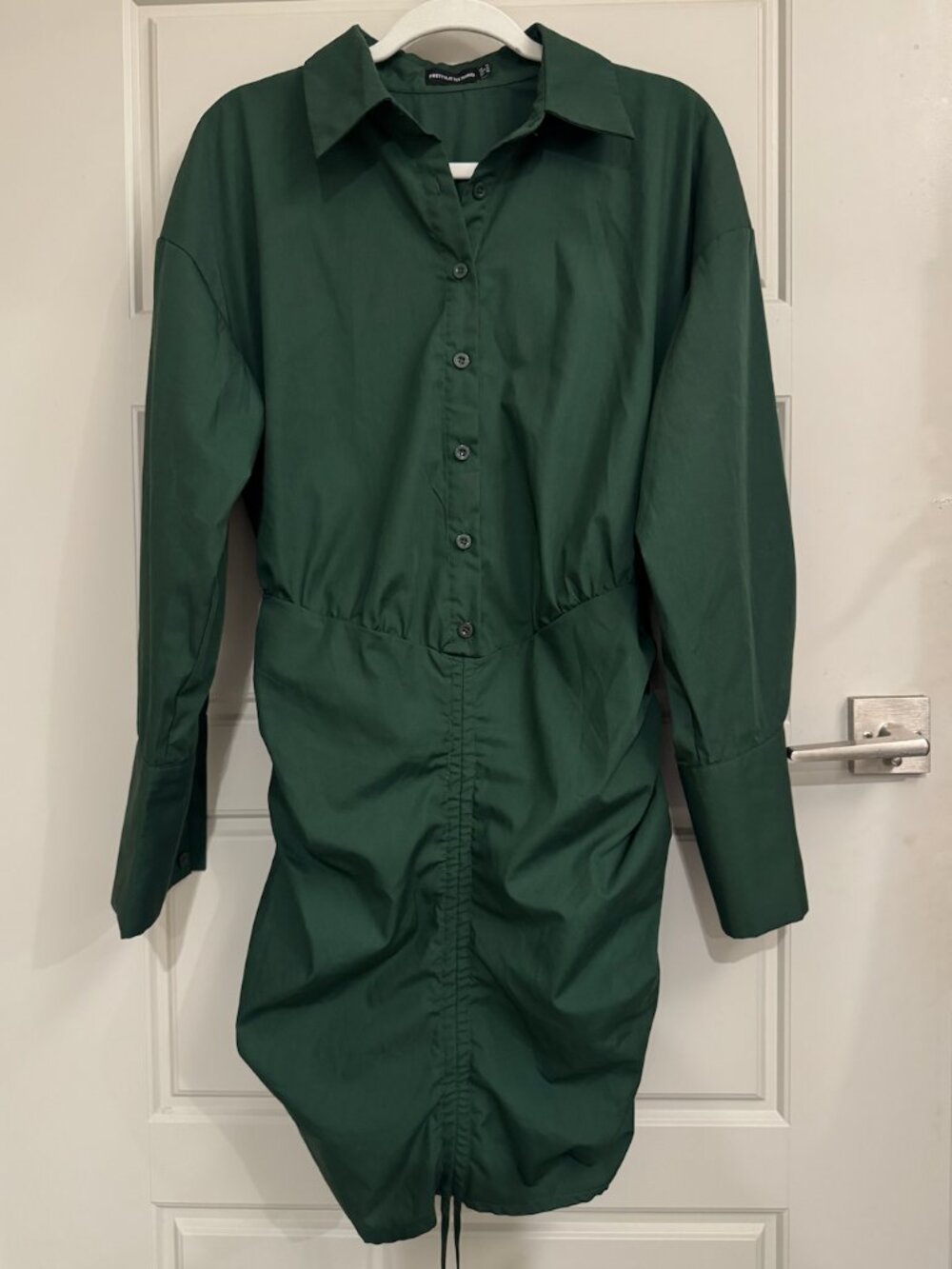 PrettyLittleThing Dark Green Ruched Bottom LongSleeve  Midi Dress | size: 10